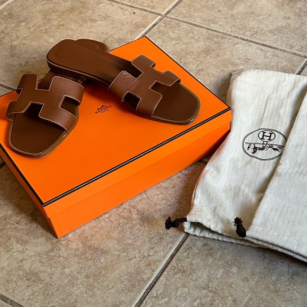 Hermes Oran Brown Sandals Slides size 38